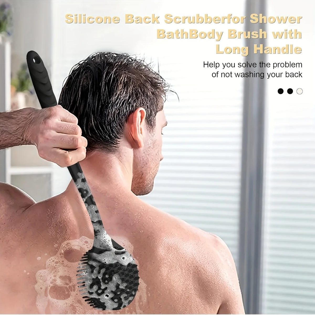 Silicone Body Scrubber Back Brush for Shower Long Handle Body Deep Cleansing and Exfoliating Massage Double-Sided Soft Bristles