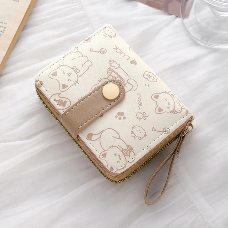 Cute Cat Wallets for Women Card Holder Small Purses with Zip Coin Pocket High Quality Square Hand Bags