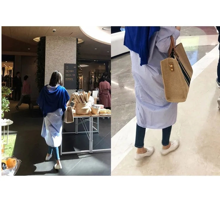 Women's Handbag Professional Commuter Stripe Simple Shoulder Large Bag Large Capacity Canvas Bag