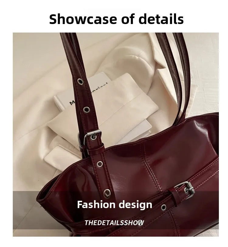 Large Capacity Women's Shoulder Bag Tote Commuter Bag Simple Vintage Cross-Border New Style Bag Versatile Sensation 2025