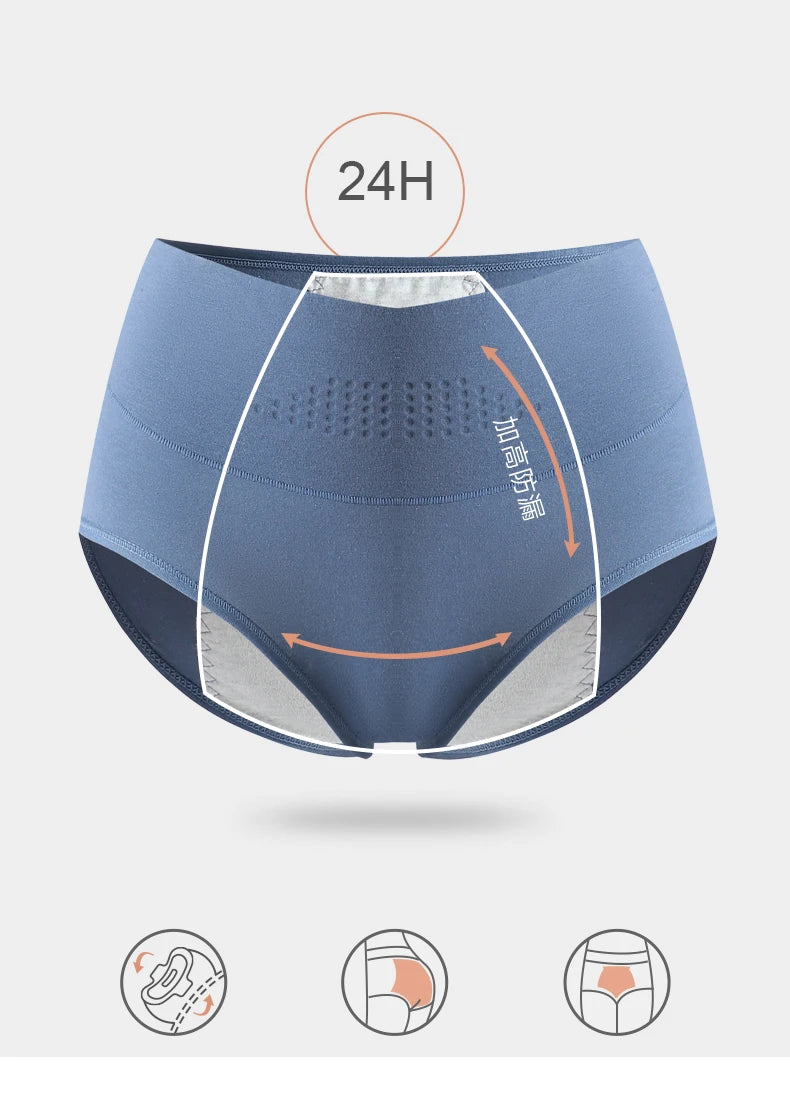 High Waist Menstrual Women's Panties Widen Period Pants Leak Proof Physiological Underwear Cotton Plus Size L-4XL Female Briefs
