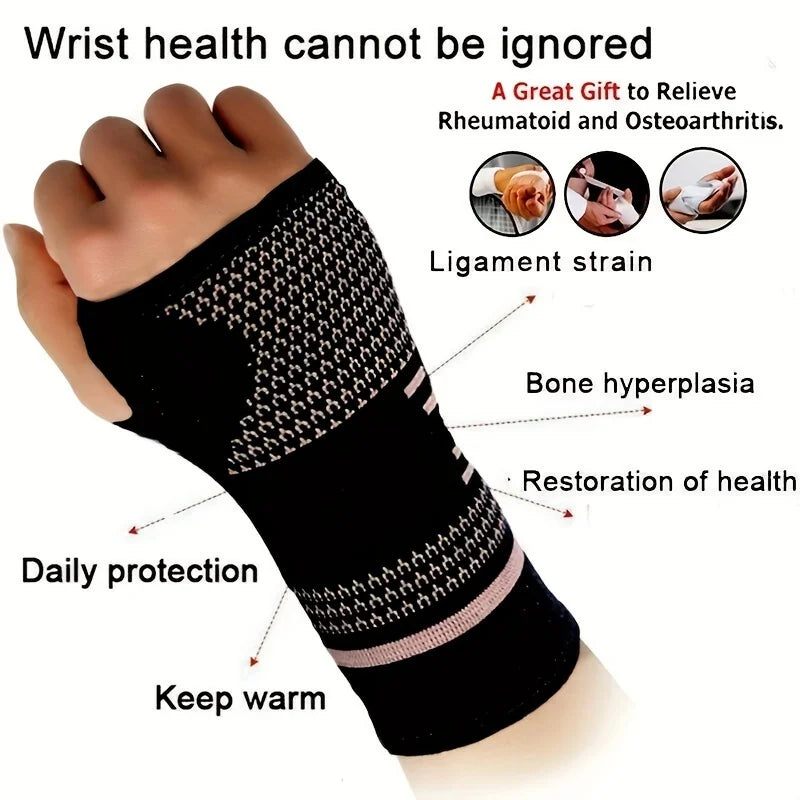 New 1Pcs Copper Fiber Bracer Wrist Elastic Sport Bandage Wristband Hand Gym Support Wrist Brace Wrap Tennis Fitness Powerlifting