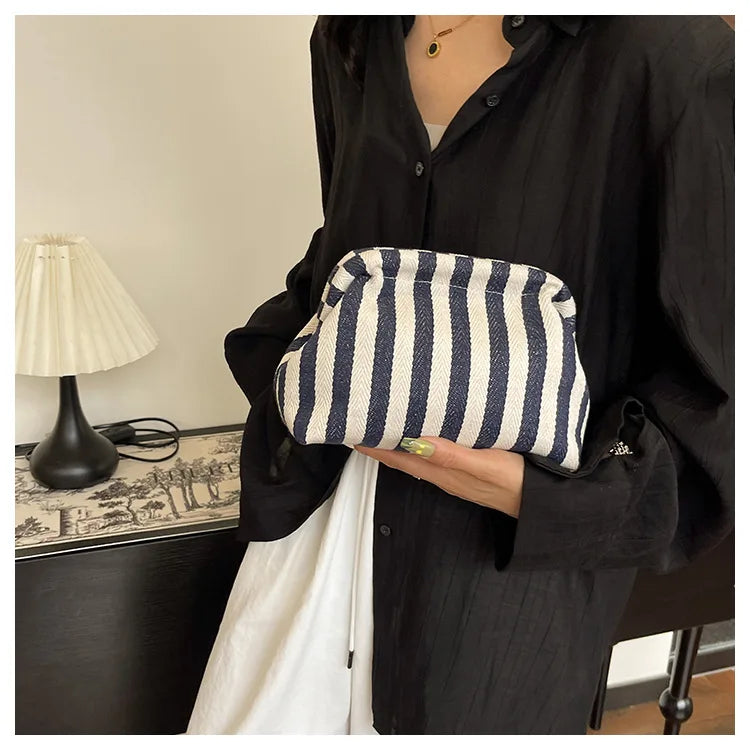 Summer Woven Crochet Purses for Women Beach Clutch Handbags 2026 Dumpling Hobo Casual Colorblock Bag Ladies Ruched Cloud Purse