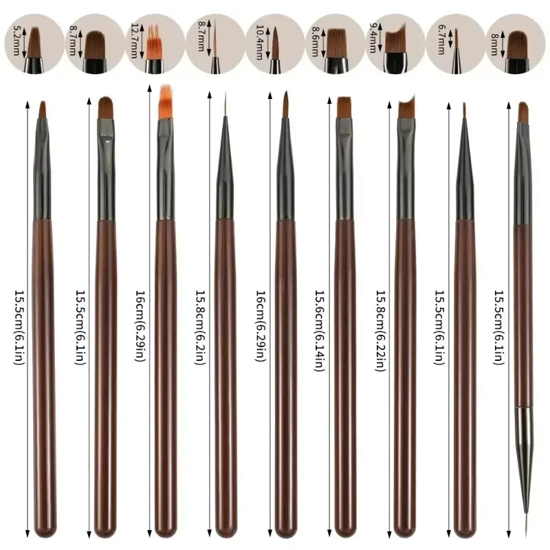 9 Pack Gray Nail Art Brushes Set Nail Art Tools Suitable for Gel Nail Polish And Nail Art Designs Perfect for Home DIY