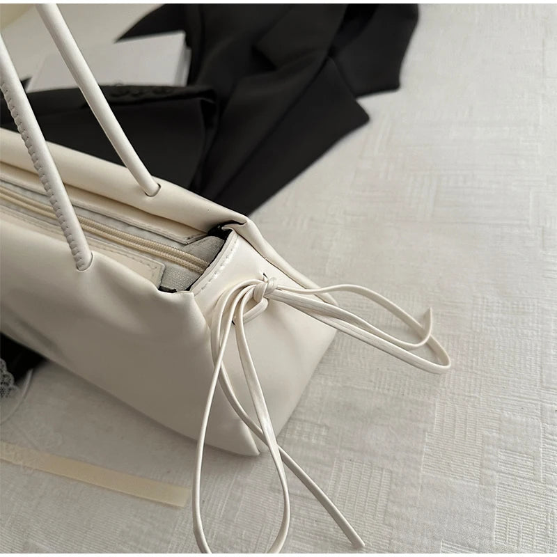 French Elegant Square Bag Korean Bow Decoration Pu High-quality Bag Niche Simple Ballet Style Shoulder Bag New Casual Women Bags