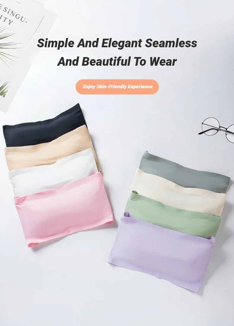 Seamless One-Piece Tube Tops Women Removable Pads Intimates Basic Black/White/Skin Womens Strapless Bra Bandeau Sexy Ice Silk