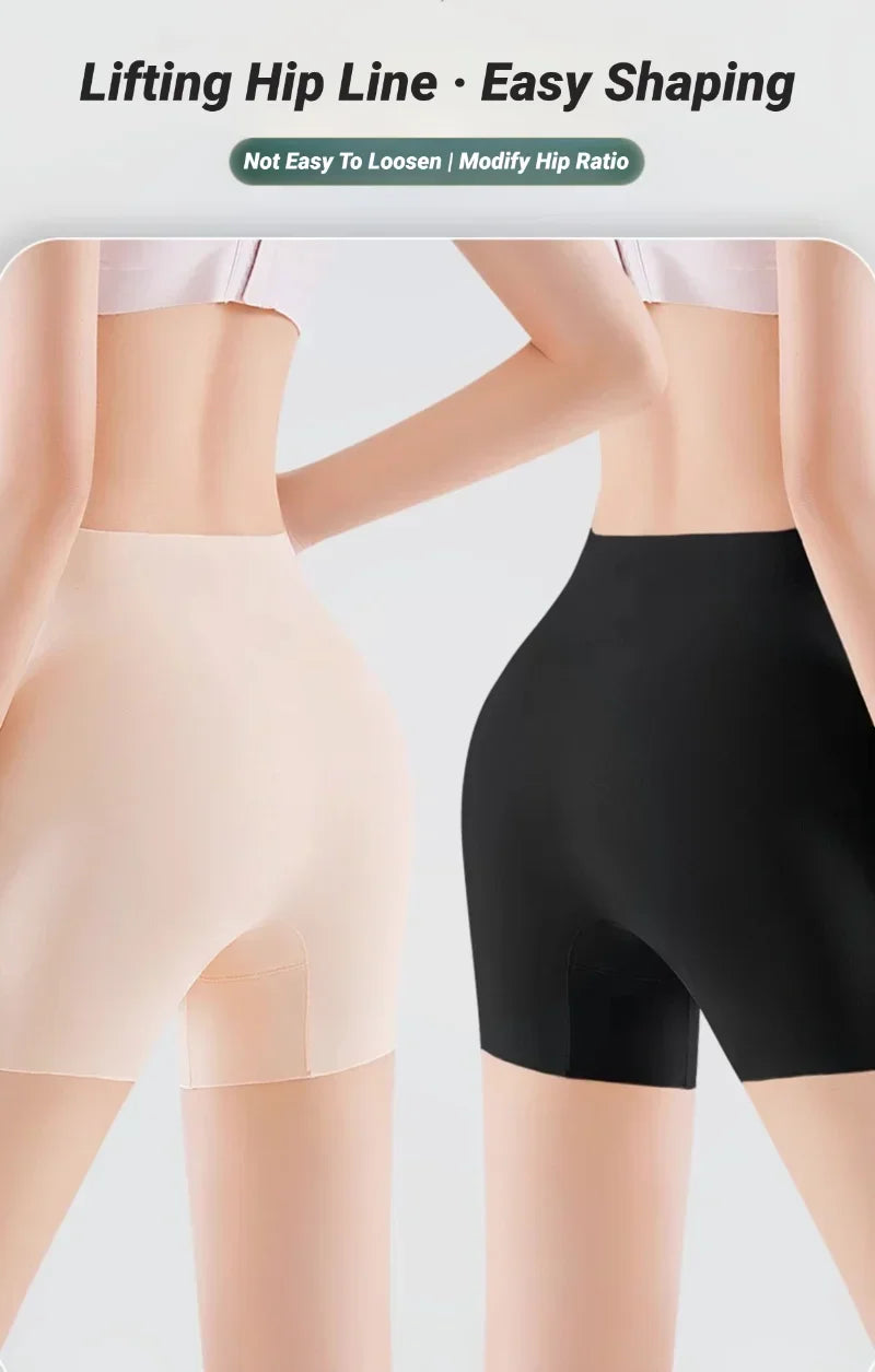 CHUANGERM Women's Ice Silk High Waist Tummy Control Seamless Safety Shorts Thin Double Layer Under Skirt Boxer Shapewear Panty