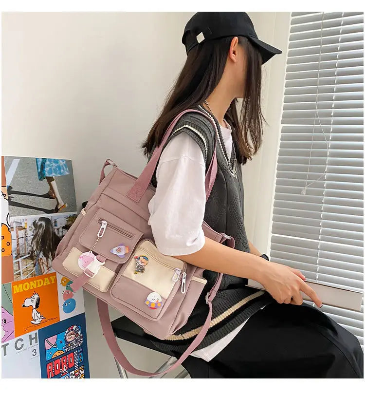 Waterproof Canvas Women Handbags Shoulder Bag Nylon Ladies Messenger Bag Oxford Crossbody Bags Tote Book Bags for Girls Satchels