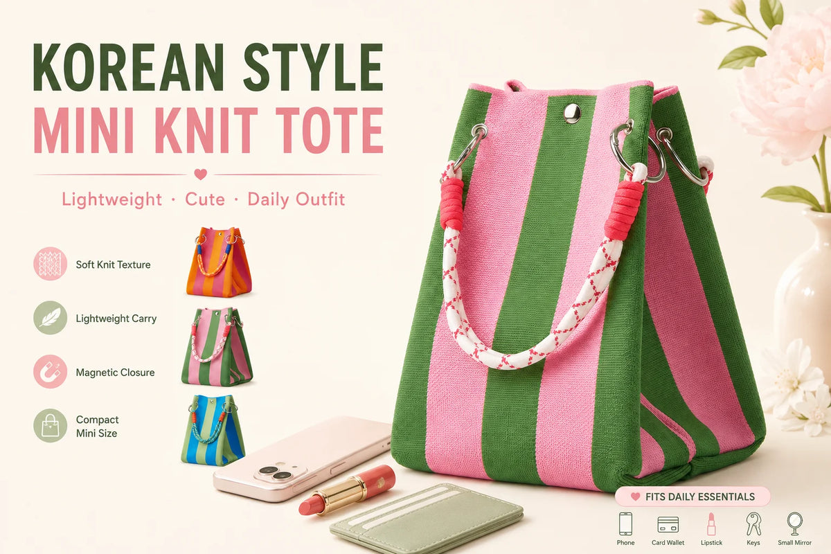 Korean Style Mini Knit Tote Bag Women Striped Crochet Bucket Handbag Lightweight Summer Daily Shoulder Purse For Vacation