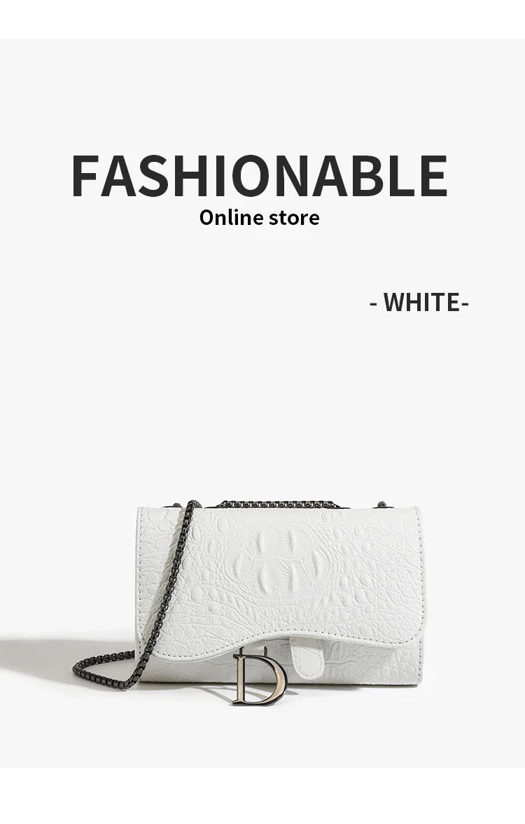 Fashion Ladies Croc Pattern Sequined Chain Crossbody Bag D‑Buckle Shoulder Messenger Handbag Women Evening Party Purse