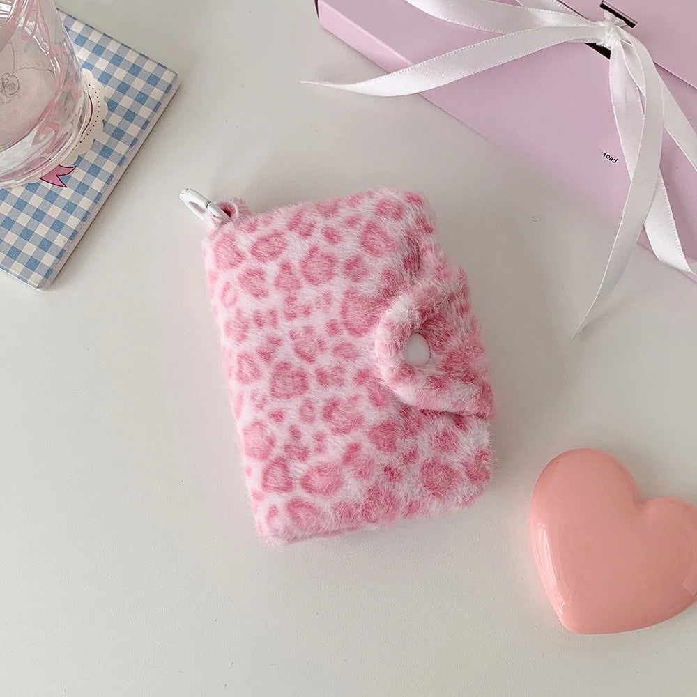 Leopard Pattern Plush Coin Purse Cute Wallet Card Bag Korean Fashion Wallet Card Holder for Girl Portable Cute Small Storage Bag