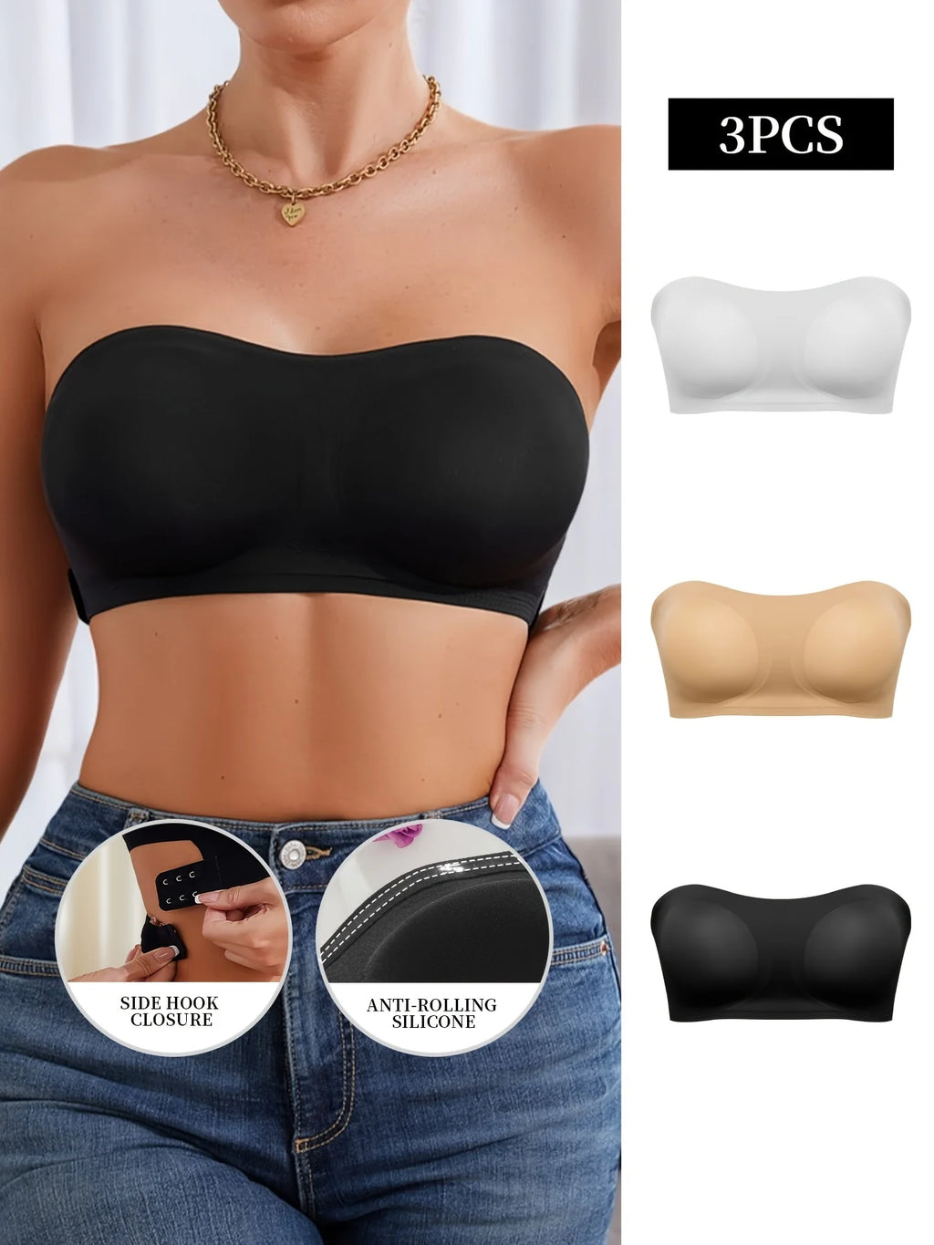 1Pc/3Pcs/Pack YMQJ Removable Padded Soft Ice Silk Traceless Women Brasseries Wire Free Seamless Bra For Women Strapless Bra
