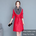 M-7XL Woman Sheepskin OverCoat Spring Autumn Winter 2026 Fashion Fur Collar Warm Thick Slim Long Sheep Leather Coat Female