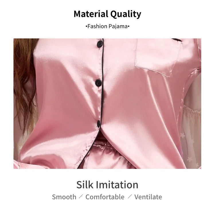Women's Pajama Set Sleepwear Suit Loungewear Pj Set Satin Long Sleeve Tops With Pants 2 Pieces Pjs Pajamas for Women Pyjama