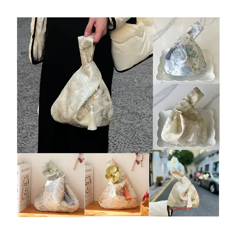 Flower Pendant Lunch Bag Cosmetic Bag New Chinese Style Handbag Tassel Knot Wrist Bag Small Item Pouch Cheongsam Accessories