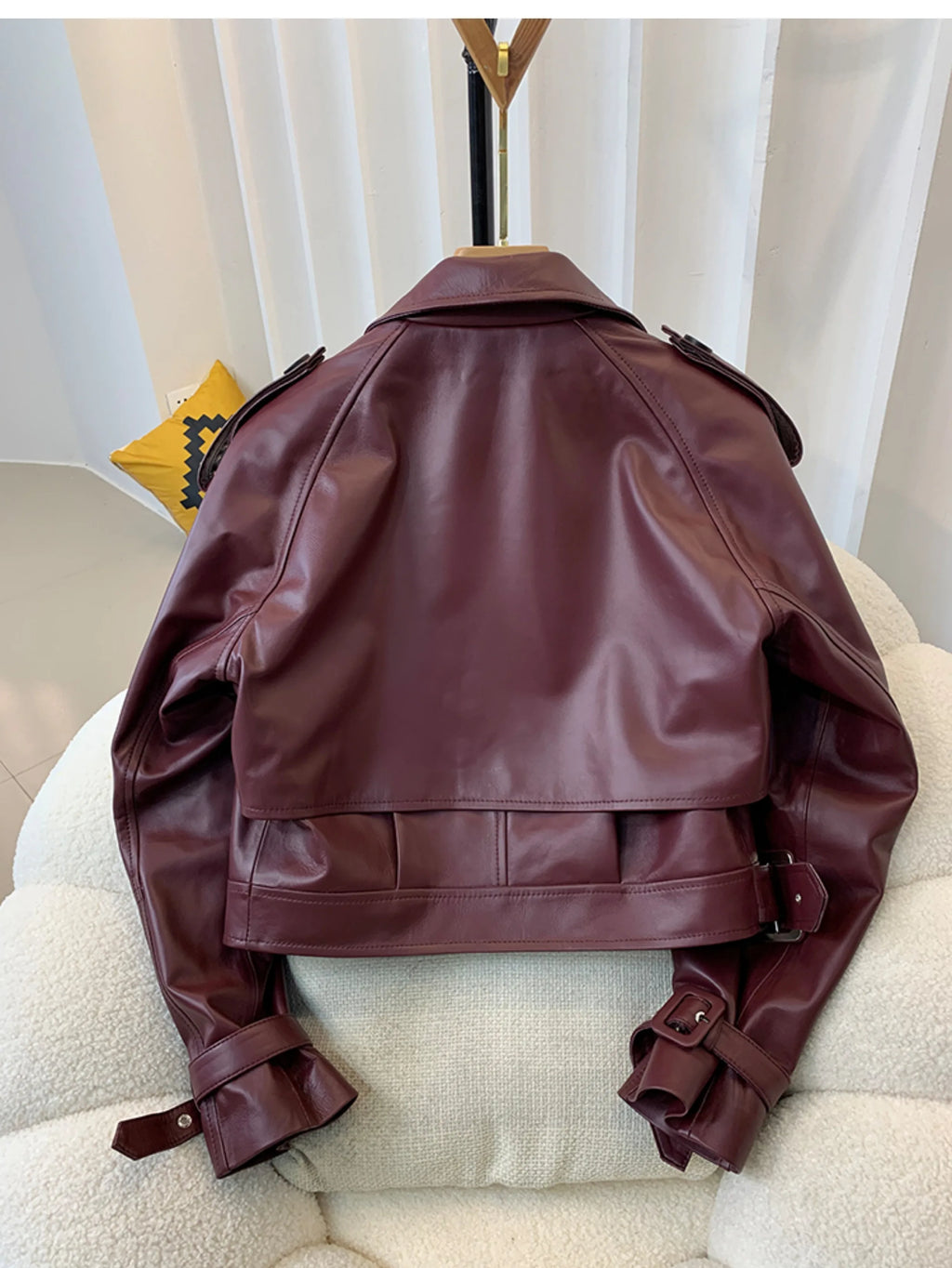 European Style Genuine Sheepskin Coat Women's Lapel Irregular Placket Real Leather Jacket Fashion Motorcycle Coats and Jackets