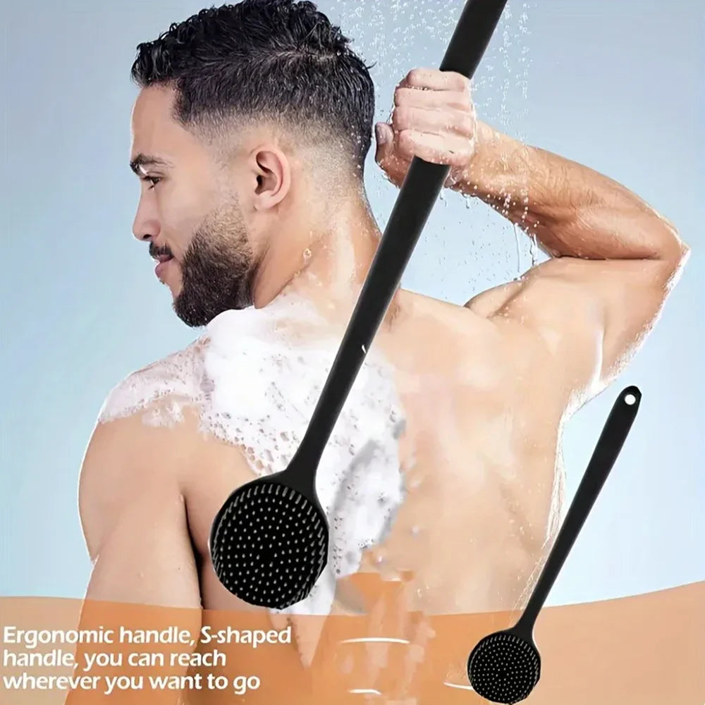 1pc Silicone Back Scrubber Brush for Shower Long Handle Body Deep Cleansing and Exfoliating Massage Double-Sided Soft Bristles