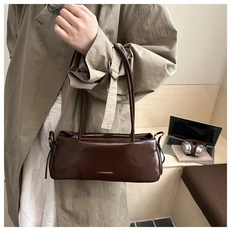French Elegant Square Bag Korean Bow Decoration Pu High-quality Bag Niche Simple Ballet Style Shoulder Bag New Casual Women Bags