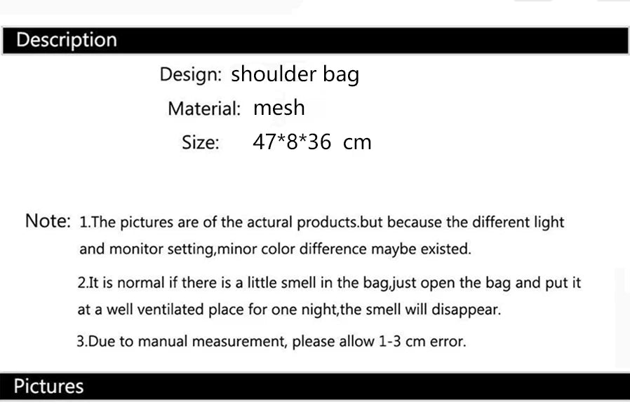 Women Transparent Mesh Shoulder Bag Fashionable Portable Shopping Travel Beach Mesh Net Tote Handbag