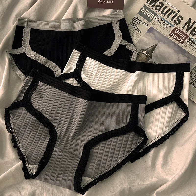 3PCS/Set Sports Style Cotton Women's Panties Girls' Underwear Breathable Mid Waist Shorts Sexy Lingerie Plus Size Solid Briefs