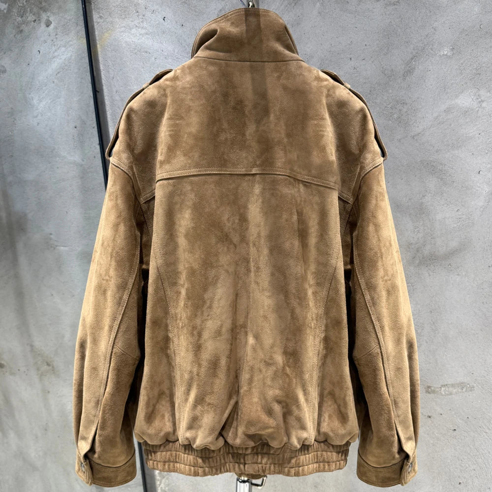 Suede Bomber oversize Women Winter Genuine Sheep Leather Suede Coat Ladies Oversized Suede Jackets