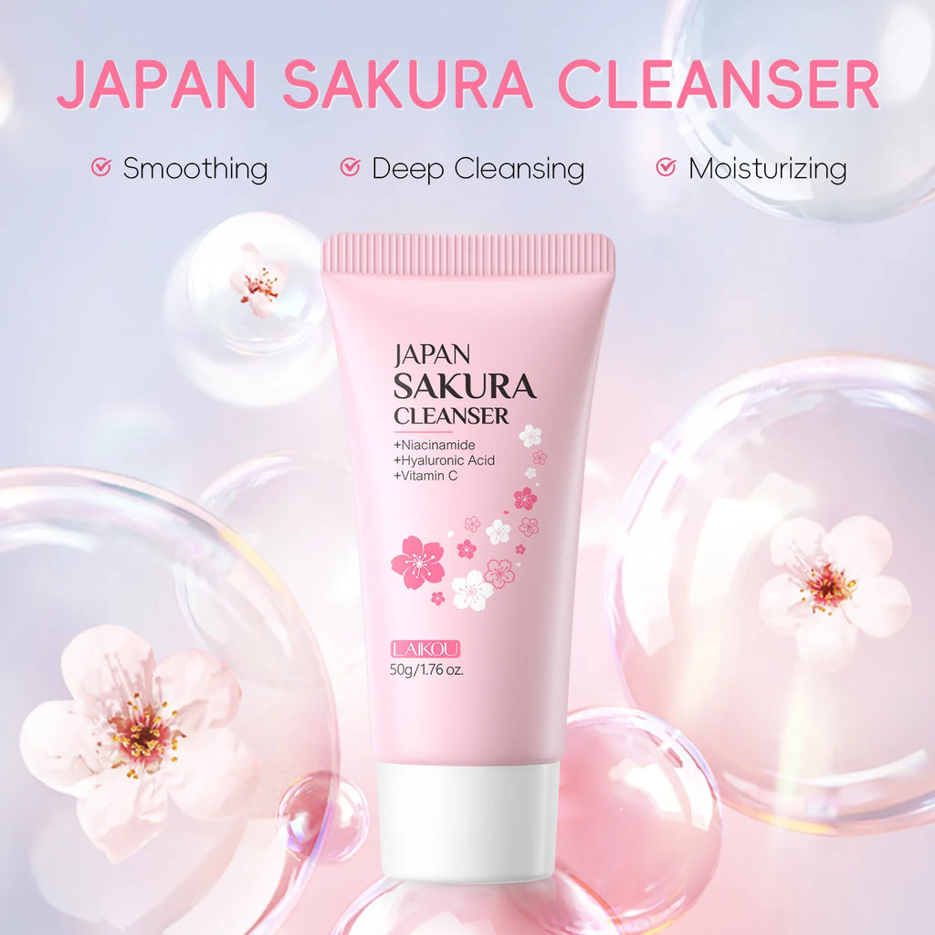 Laikou Japan Sakura Gentle Face Wash Hydrating Oil Control Niacinamide Hyaluronic Acid Daily Facial Cleanser For All Skin Types