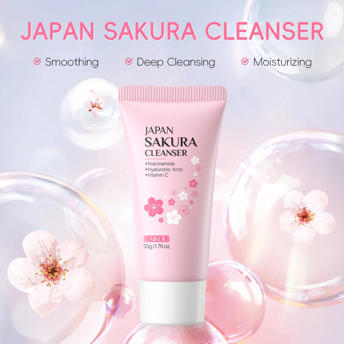 Laikou Japan Sakura Gentle Face Wash Hydrating Oil Control Niacinamide Hyaluronic Acid Daily Facial Cleanser For All Skin Types