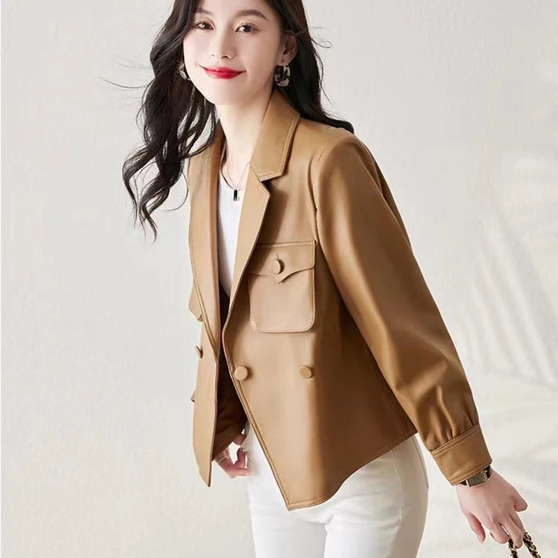 Ropa De Mujer White Jackets For Women Female Blazer Coat Ladies Fashion Loose Style Big Pocket Slim Waist Pink Khaki Short Veste