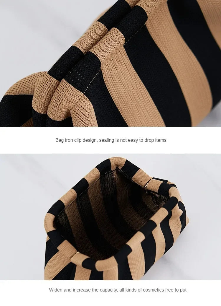 Summer Woven Crochet Purses for Women Beach Clutch Handbags 2026 Dumpling Hobo Casual Colorblock Bag Ladies Ruched Cloud Purse