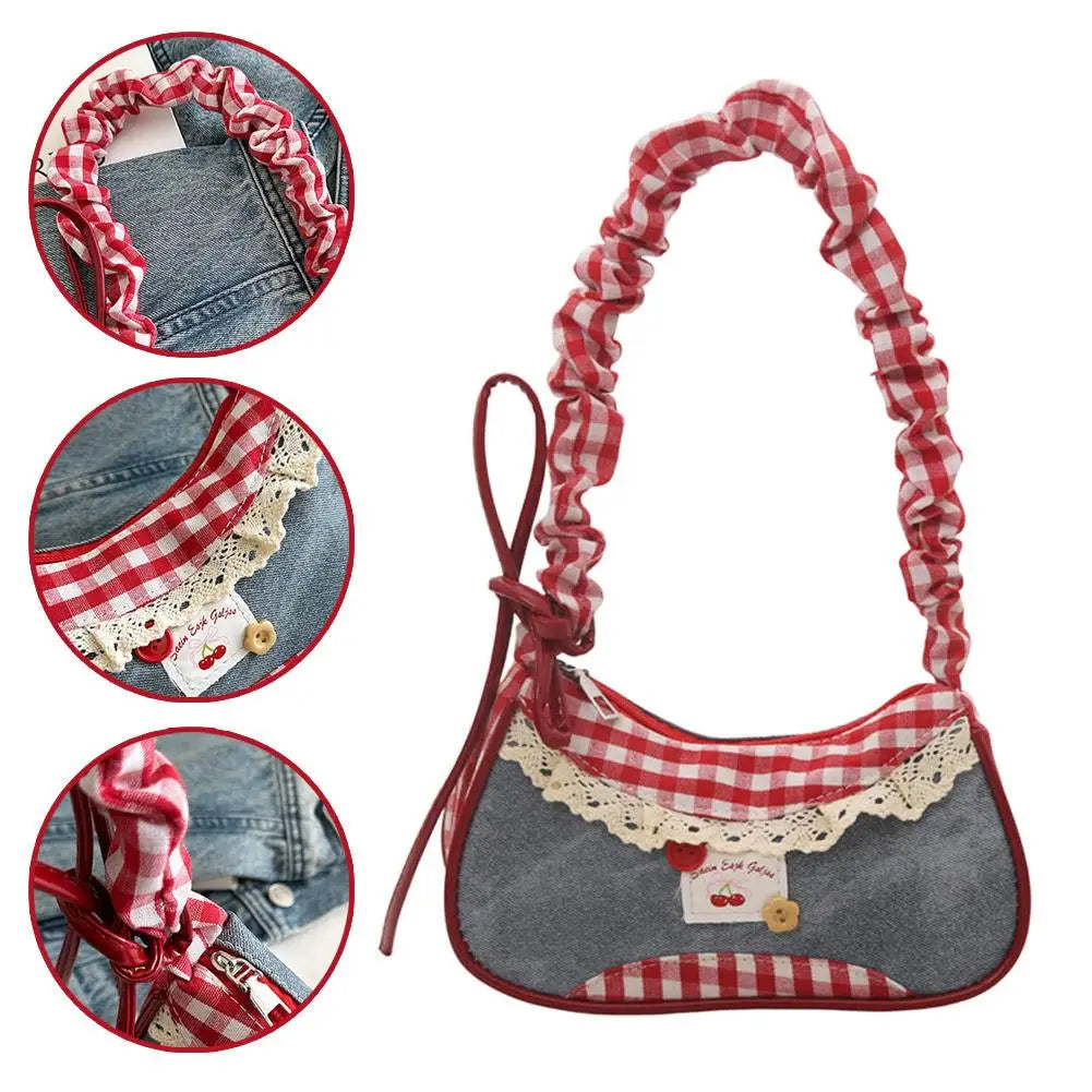 Fashion Grid Mini Handbags Adjustable Shoulder Strap Korean Hand-held Commuting Bag Single-shoulder Crossbody Bag Underarm Pouch