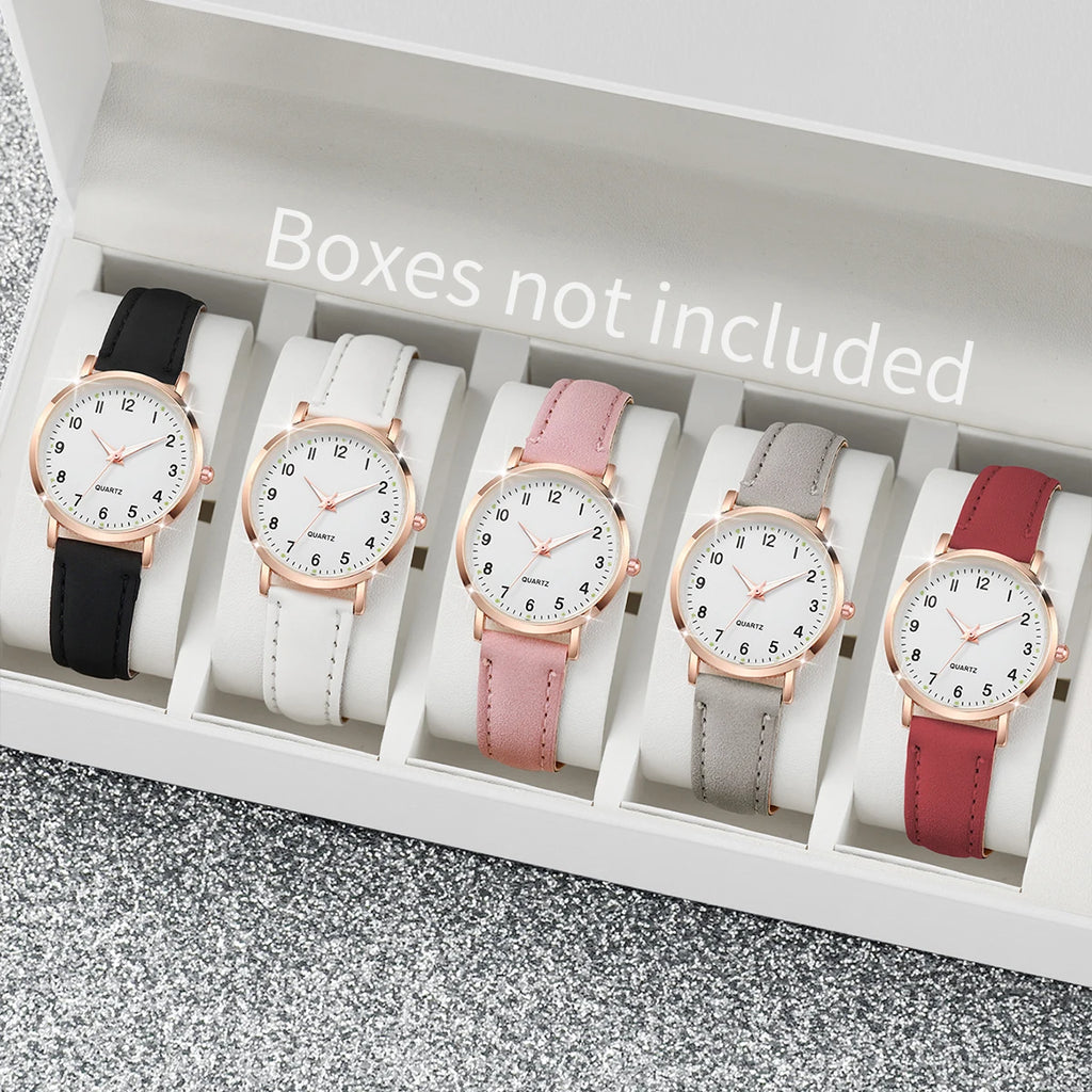 1/3/4/5PCS Fashion Arabic Dial Women Quartz Watch Casual Leather Strap Wristwatch for Girls Clock Gift（Without Box）