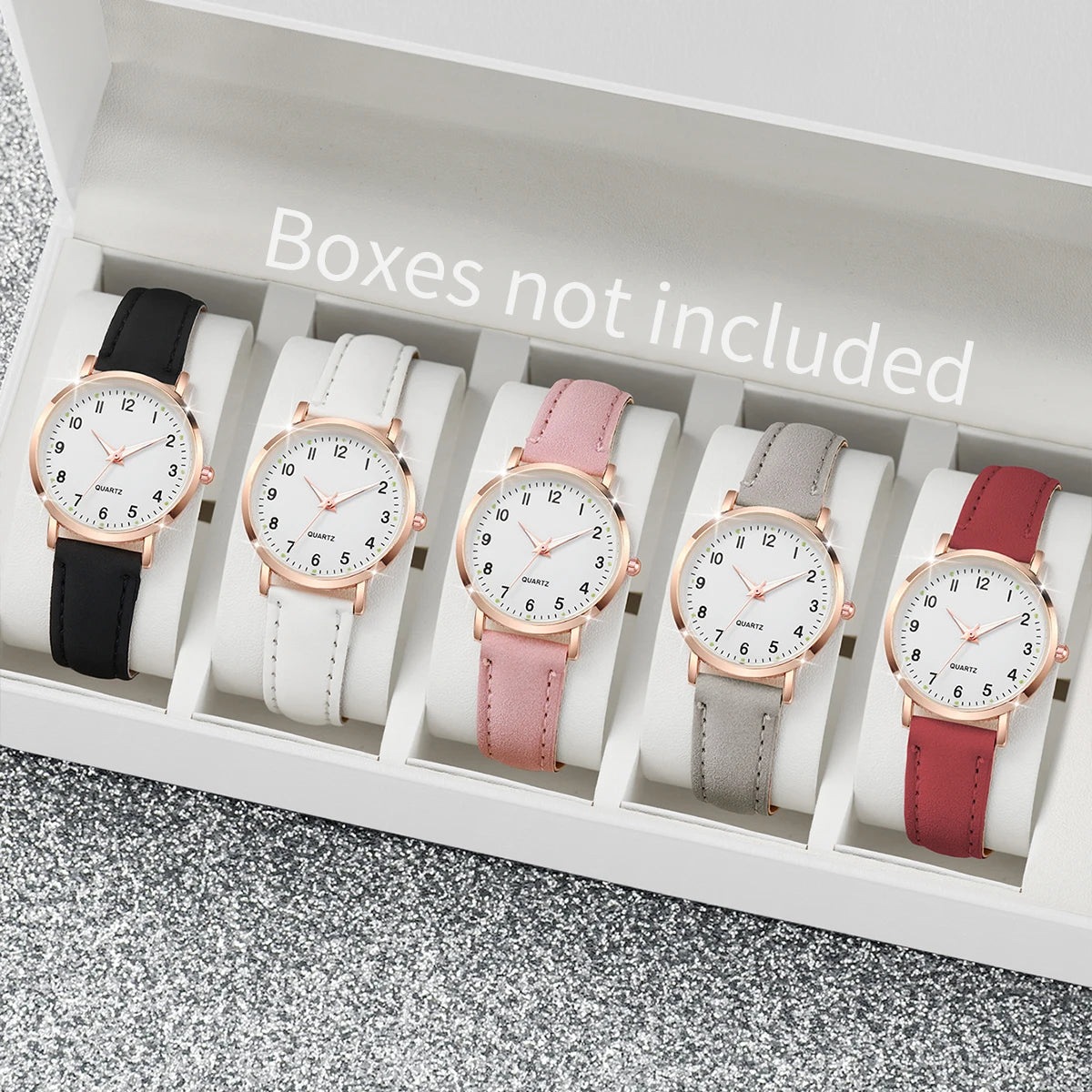 1/3/4/5PCS Fashion Arabic Dial Women Quartz Watch Casual Leather Strap Wristwatch for Girls Clock Gift（Without Box）