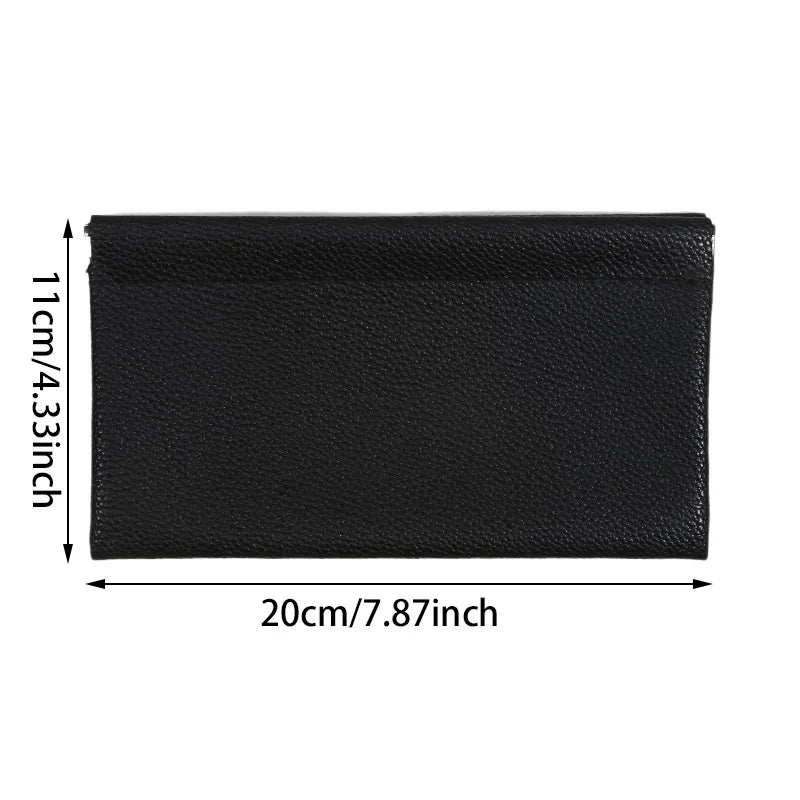 Self-Closing Artificial Leather Long Wallet Passport Driver's License ID Holder Headphone Data Cable Storage Cash Pouch