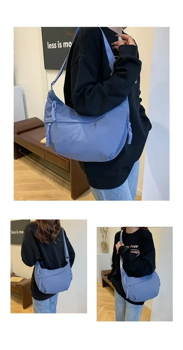 Women'S Simple Solid Color Canvas Dumpling Bag Casual Handbag Personalized Men'S Shoulder Bag Daily Use