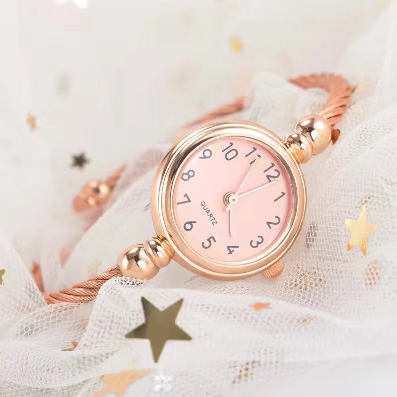 YIKAZE Small Gold Bangle Bracelet Luxury Watch Stainless Steel Retro Ladies Quartz Wristwatch Fashion Casual Thin Chain Watches