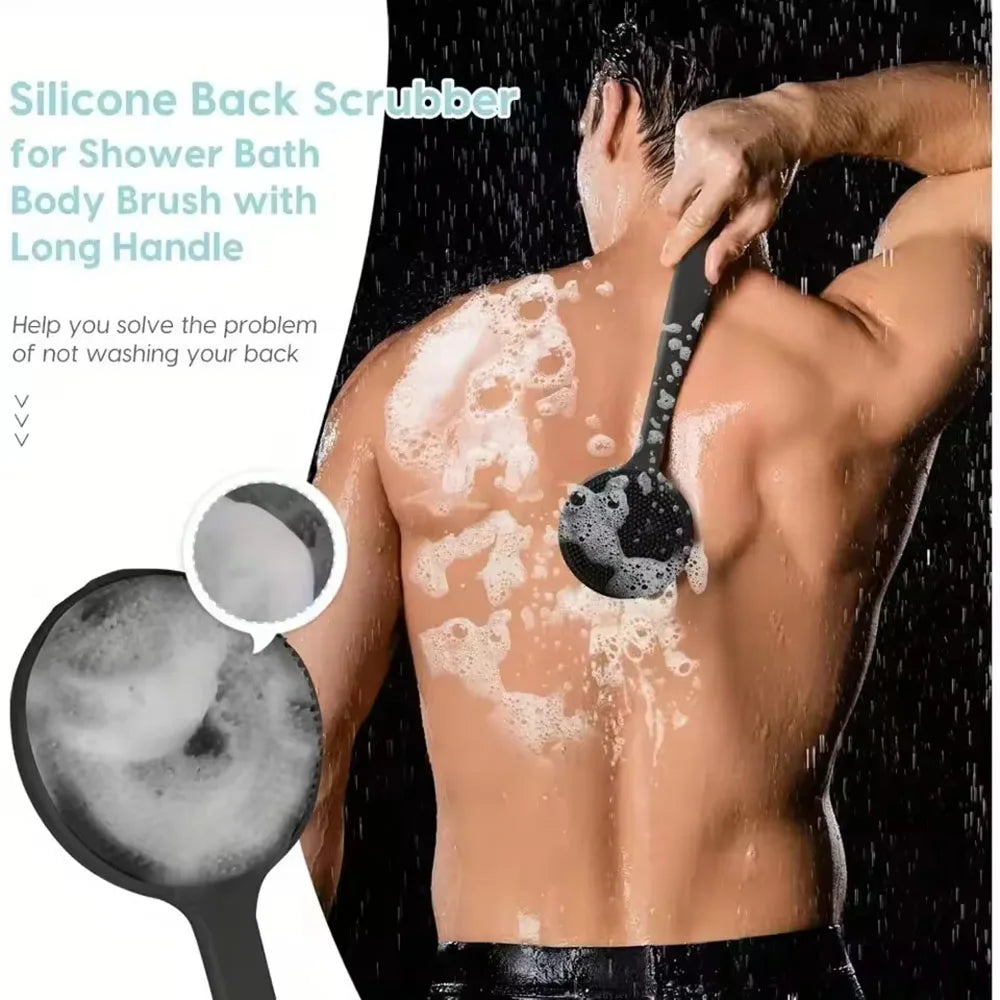 1pc Silicone Back Scrubber Brush for Shower Long Handle Body Deep Cleansing and Exfoliating Massage Double-Sided Soft Bristles