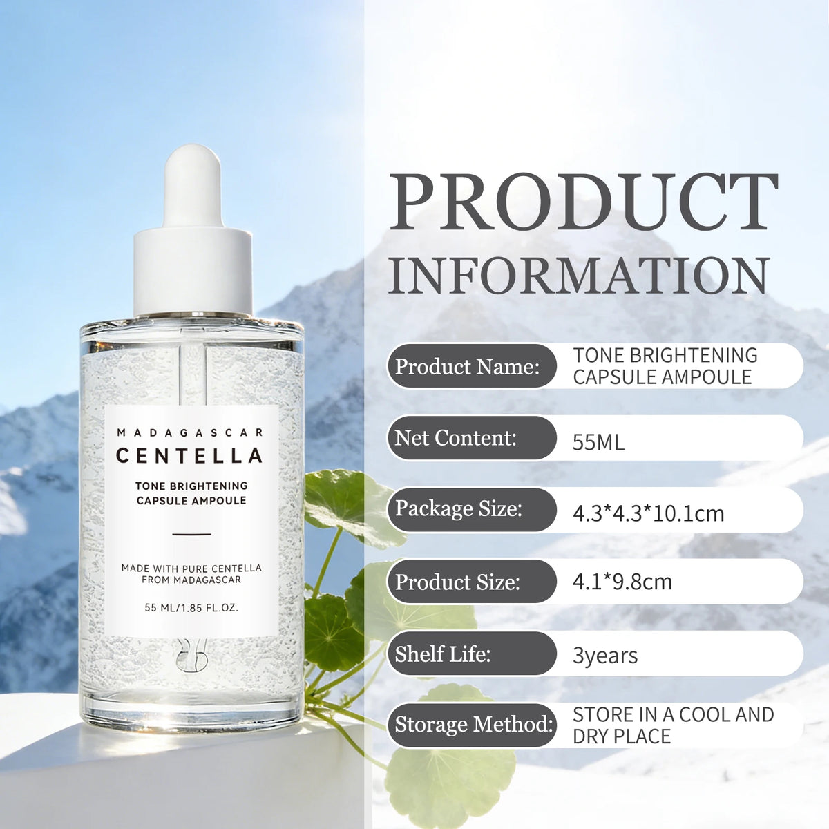 Madagascar Skin Tone Perfector Brightening Ampoule 55ml - Centella & Niacinamide Serum Hydrates, Soothes & Enhances Radiance.