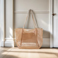 Homefish Large Capacity Woven Polyester Beach Tote Bag For Women Durable Open Top For Travel Shopping Daily Outdoor Use