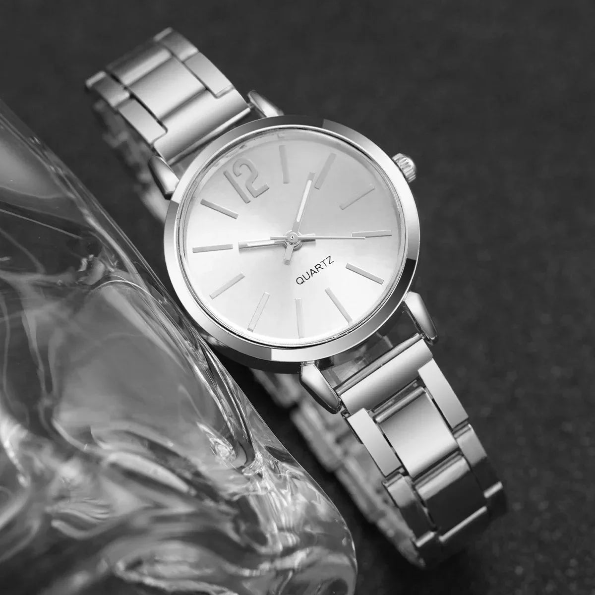 2PCS/Set Fashion Women's Watches Simple Analog Quartz Wristwatch LOVE Opening Cuff Bracelet Set Relogio Feminino（Without Box）