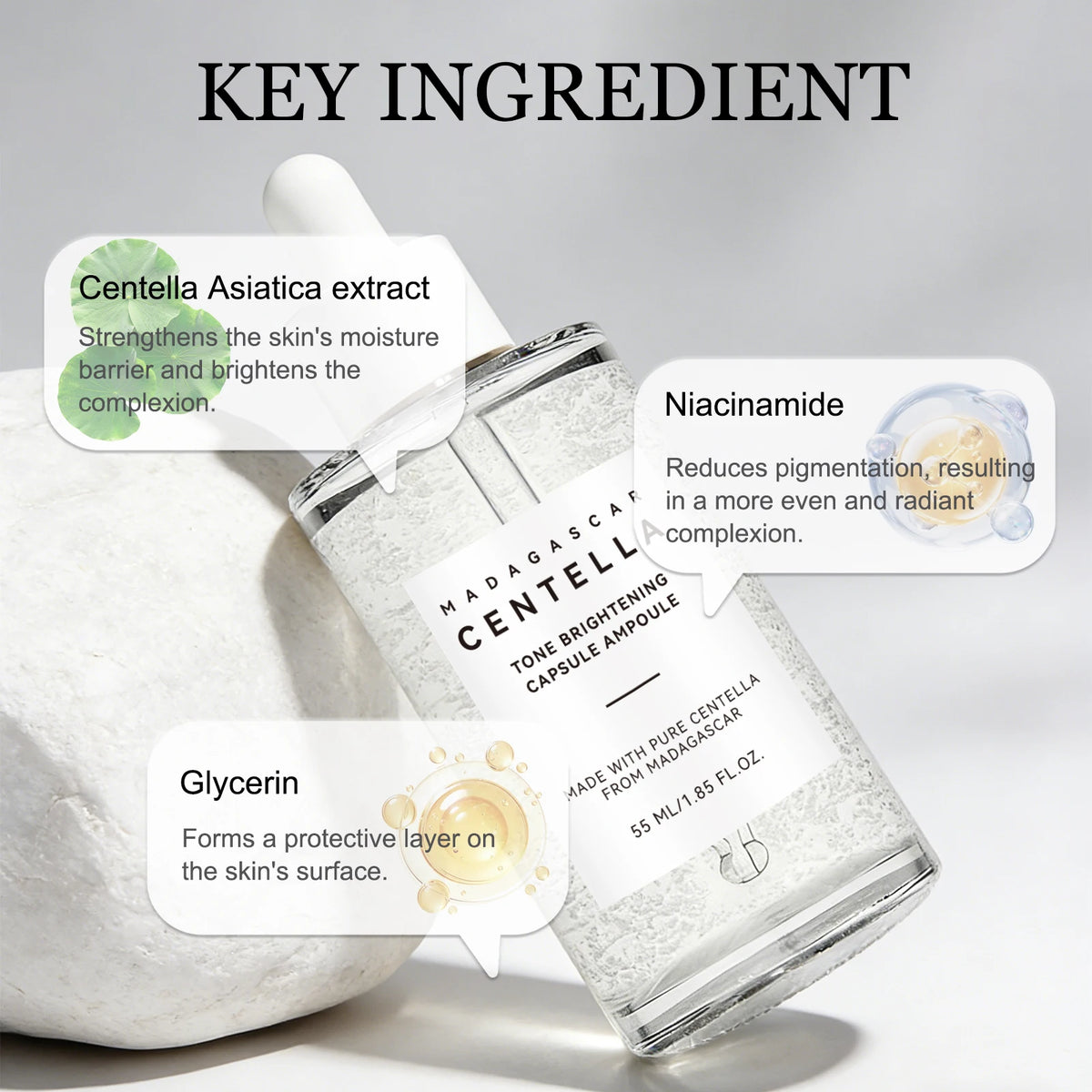 Madagascar Skin Tone Perfector Brightening Ampoule 55ml - Centella & Niacinamide Serum Hydrates, Soothes & Enhances Radiance.