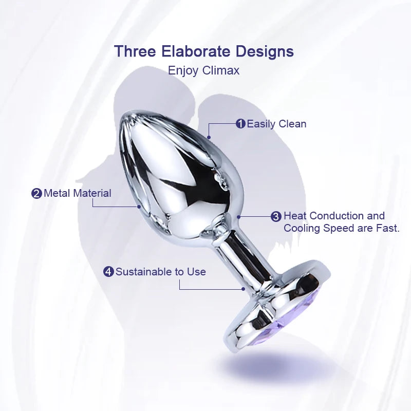 Stainless Metal Anal Plug With Gem Base Heart Shaped Circular Anal Plug G-point Massage Sexual Wellness for Men Women Anal Train