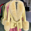YOLOAgain Women's Real Fox Fur Collar Sheepskin Leather Jacket Coat Autumn 2025