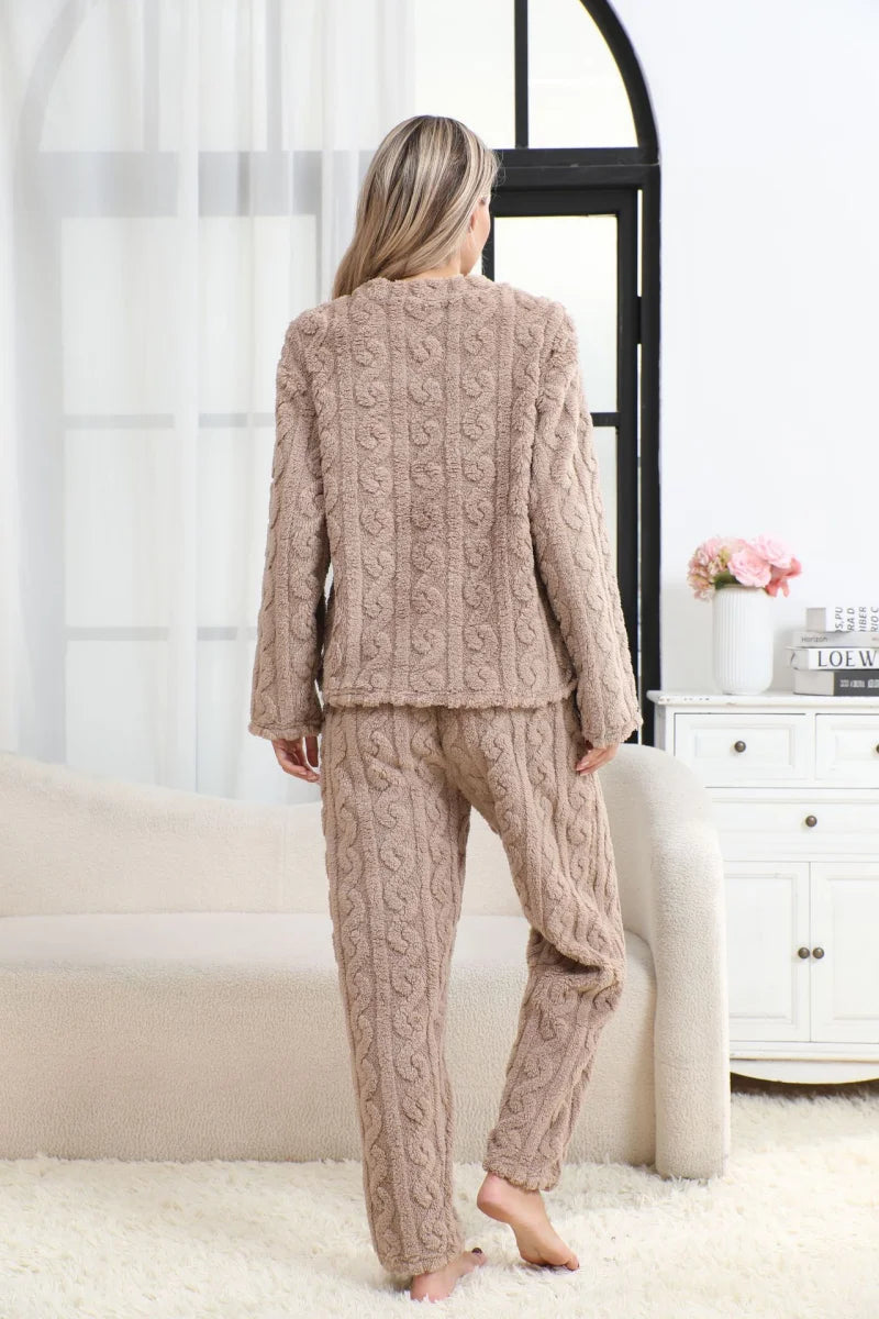 Women's Autumn and Winter Thermal Pajamas Sets Coral Velvet Jacquard Warm Loungewear Female Soft Comfortable Thickened Sleepwear