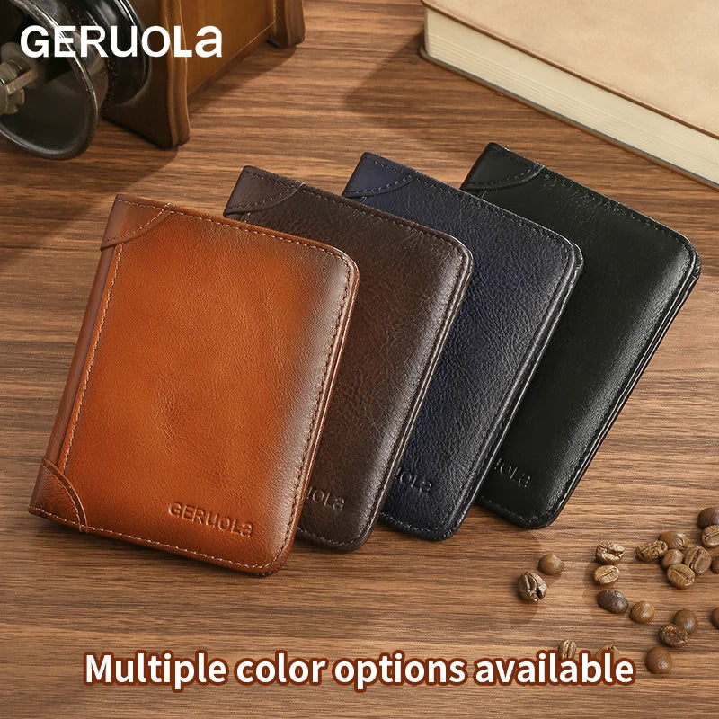 GERUOLA Slim RFID Shielded Genuine Leather Wallet for Men-Multifunctional ID & Credit Card Holder Dark Brown with Embellishments