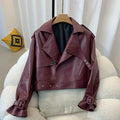 European Style Genuine Sheepskin Coat Women's Lapel Irregular Placket Real Leather Jacket Fashion Motorcycle Coats and Jackets