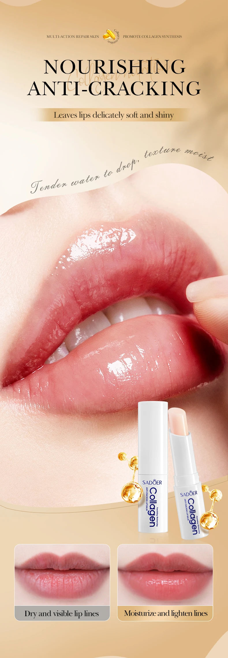 SADOER Collagen Moisturizing Lip Balm Nourishing Anti-Cracked Long-Lasting Hydration 1/2/3/5PCS Stick Lip Skin Care