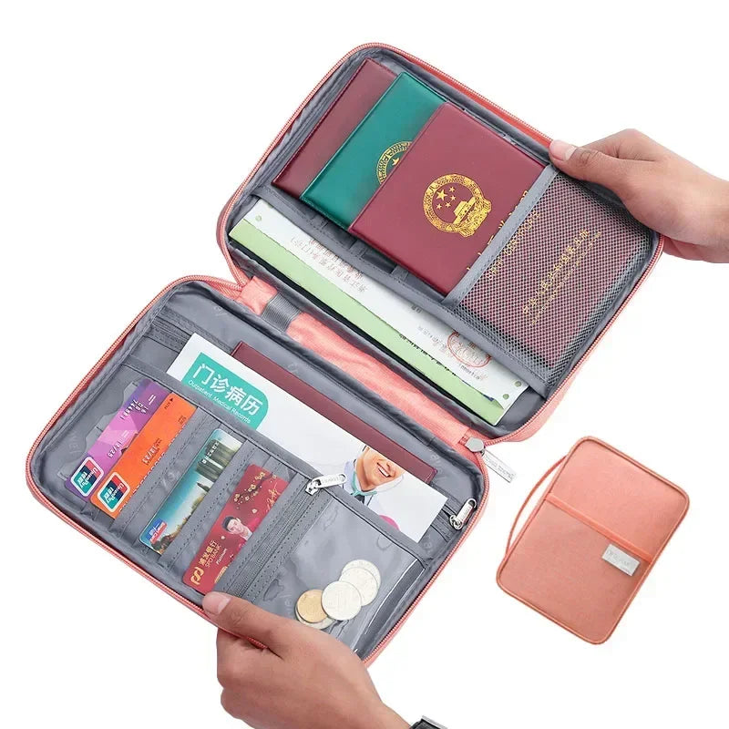 New Women Multi-Function Waterproof Travel Passport Holder Cover Case Pink Bags Family Document Organizer Travel Accessories Bag