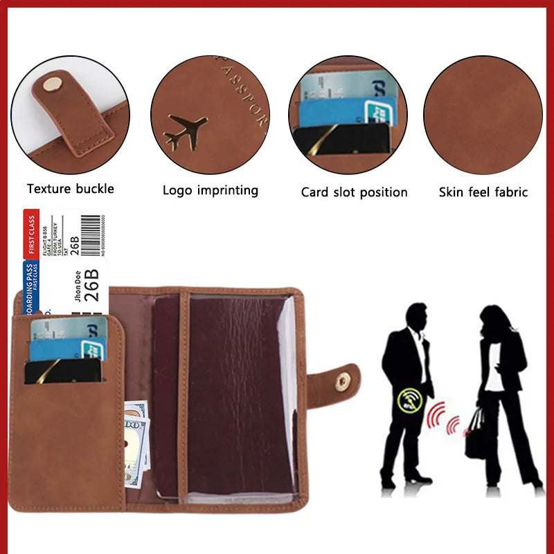 RFID Blocking Waterproof Leather Passport Holder Travel Credit Card Wallet Passport Book for Women Men Buckle Passport Cover