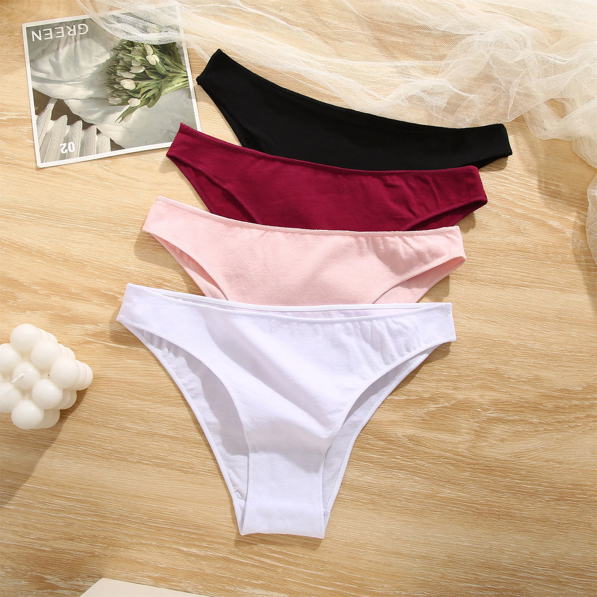 4PCS Seamless Cotton Panties Women Solid Color Briefs Sexy Low Waist Underpants Female Breathable Underwear Ladies Stretch Panti