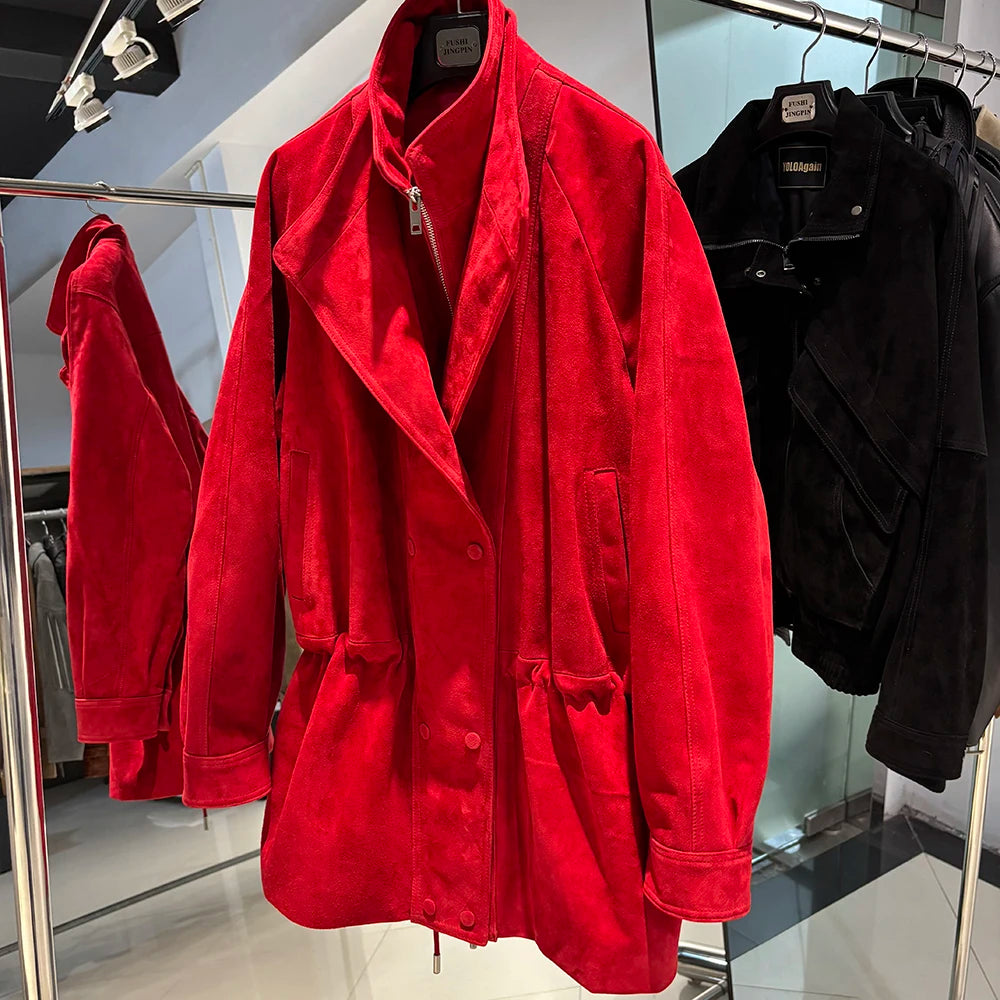 YOLOAgain 2025 Autumn Oversized Leather Jacket Coat Women High Quality Suede Jacket
